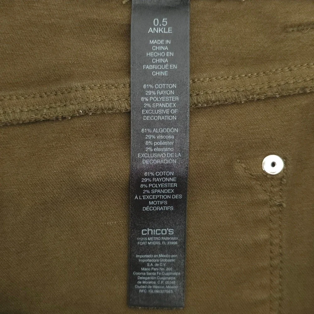 Chico's Women Jeans So Slimming Girlfriend Ankle 0.5 (US 6) Olive‎ Green